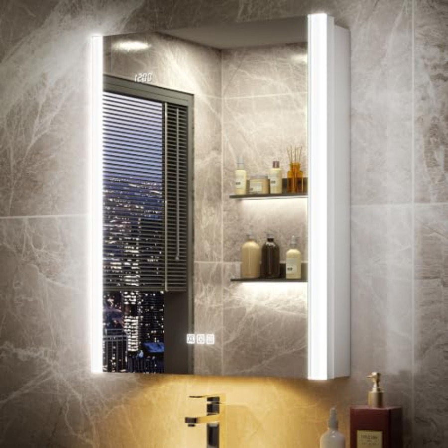Smart Night Light - خزانة أدوية للحمام مع مرآة مزودة